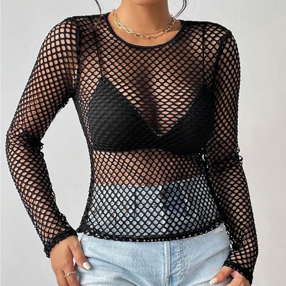 Black Fishnet Top NWOT